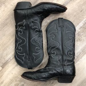 Larry Mahan Black Ostrich Boots